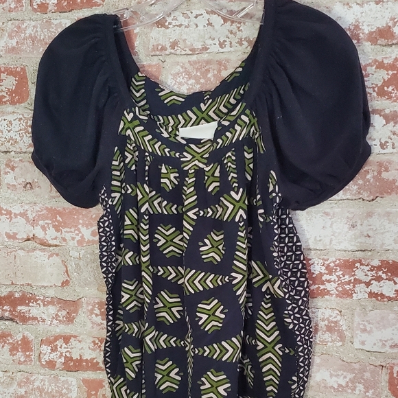 Maeve Catania Puff Sleeve Blouse Black Green XSmall Anthropologie - Picture 4 of 7